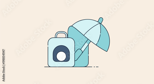 Flat design of a suitcase and an umbrella, symbolizing protection and travel