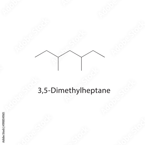 3,5-Dimethylheptane skeletal structure. alkane compound schematic illustration. Simple diagram, chemical formula.