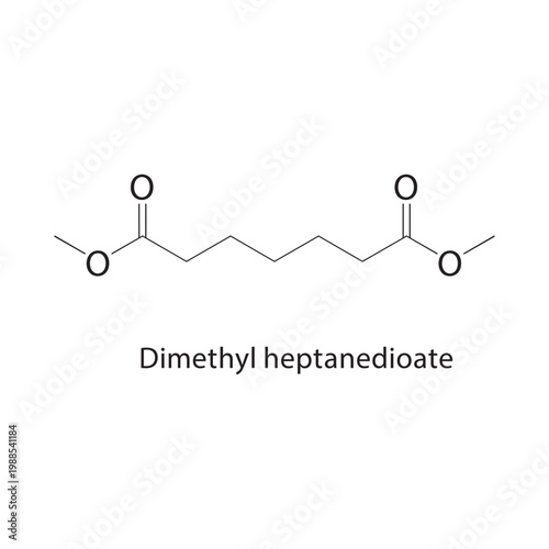Dimethyl heptanedioate skeletal structure. ester compound schematic illustration. Simple diagram, chemical formula.