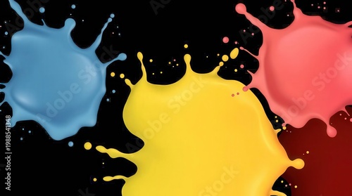 colorful paint splatters on black background