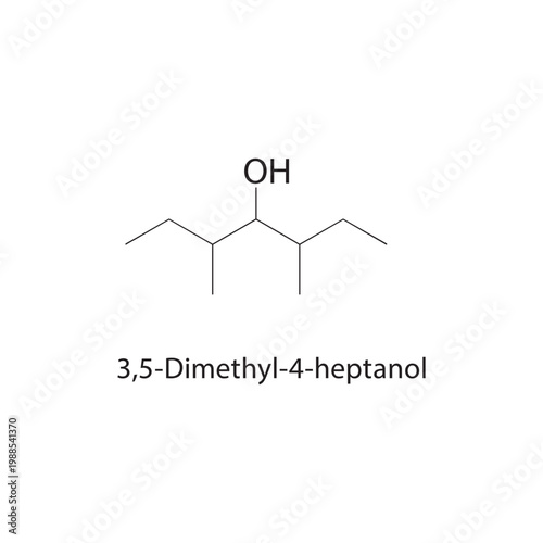 3,5-Dimethyl-4-heptanol skeletal structure. alcohol compound schematic illustration. Simple diagram, chemical formula.