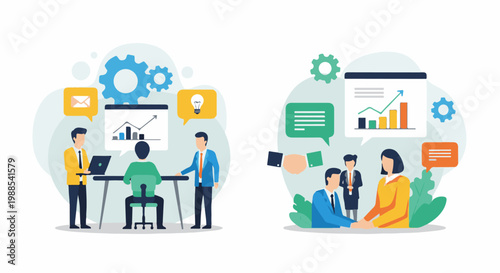 Diverse team members collaborate on projects, share ideas, and track progress in meetings