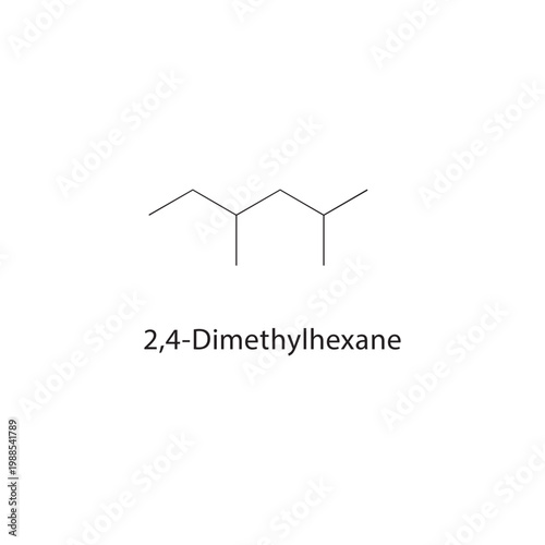 2,4-Dimethylhexane skeletal structure. alkane compound schematic illustration. Simple diagram, chemical formula.