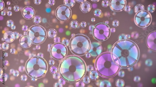 Vibrant colorful bubbles floating in air 
