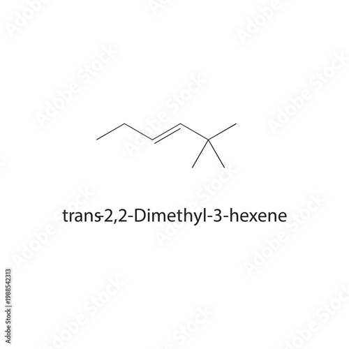 trans-2,2-Dimethyl-3-hexene skeletal structure. alkene compound schematic illustration. Simple diagram, chemical formula.
