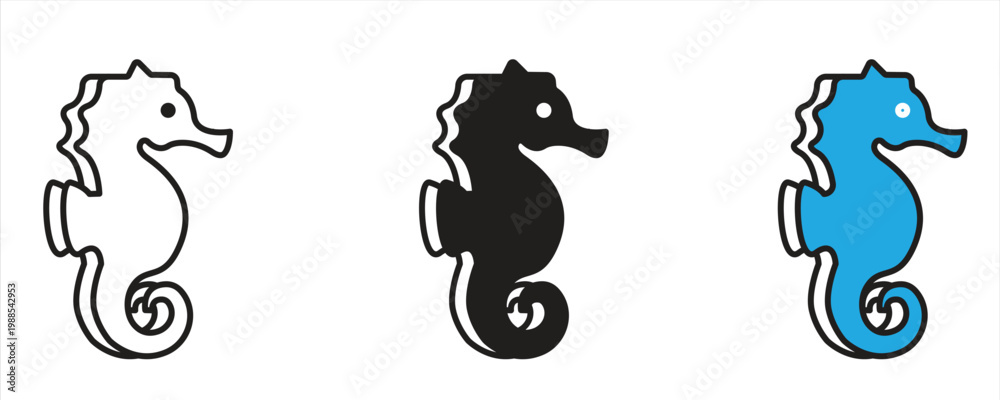 Fototapeta premium Seahorse icon, with a simple silhouette style for a marine theme. Suitable for websites, logos, apps, templates, and UI designs. Vector illustration.