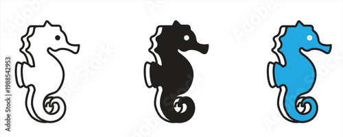 Seahorse icon, with a simple silhouette style for a marine theme. Suitable for websites, logos, apps, templates, and UI designs. Vector illustration.

