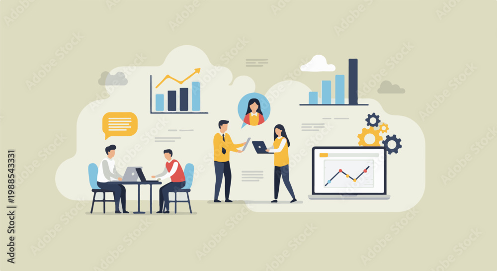 Naklejka premium Business meeting with charts, graphs, and team collaboration