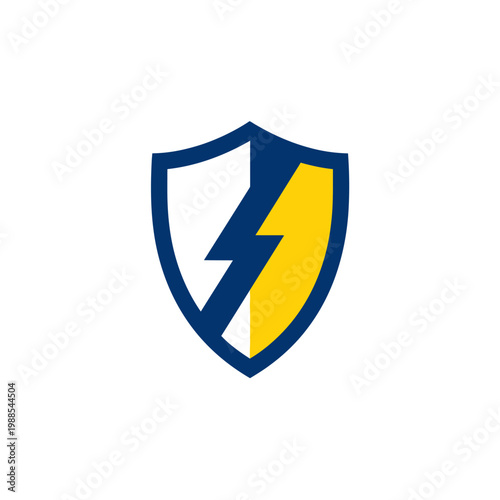 A stylized shield is divided diagonally, featuring a lightning bolt. It uses blue, yellow, and white Free Download A stylized shield is divided diagonally, featuring a lightning bolt. It uses blue, yellow, and white - GFXLoad