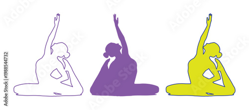 Set of 3 Yoga Pose Graphics with Outline, Silhouette, and Solid Fill