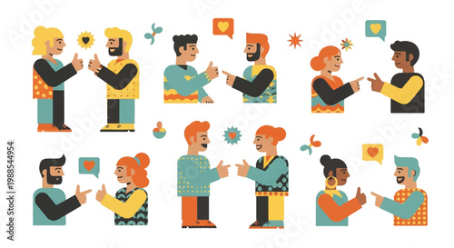 Diverse individuals interacting expressing positive gestures