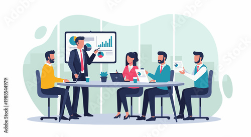 Business meeting with charts and collaboration