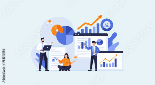 Business team analyzes data with charts and graphs to drive growth