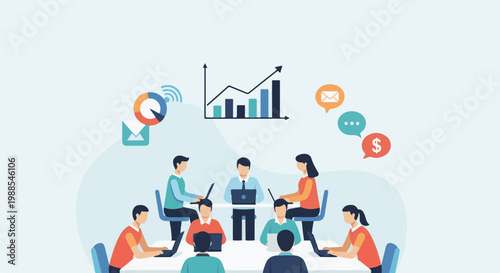 Team collaboration and digital communication during a business meeting