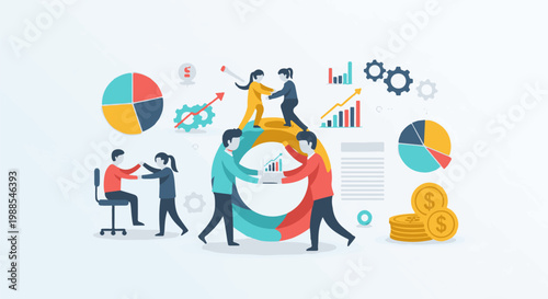 Teamwork in business, cooperation, and financial growth