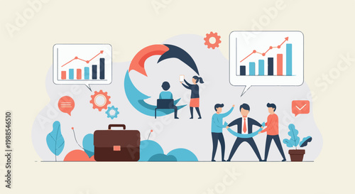 Teamwork driving business growth with data visualization and strategic planning