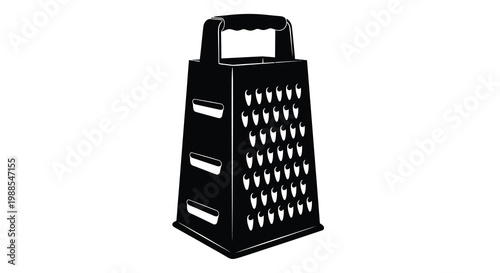 A black and white illustration depicts a box grater a common kitchen utensil for food preparation