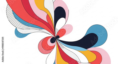 Vibrant colorful abstract swirling design element with flowing curves and shapes on white background for creative projects