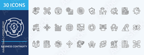 business continuity - Icon Collection. Thin outline Set contains such Icons as management, continuous, performance, recovery and more. Simple web icons set
