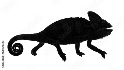 Black Silhouette of a Chameleon Reptile Profile