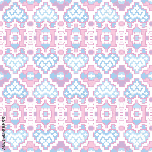 Pastel Pixel Heart Cross Stitch Seamless Pattern