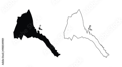 A black and white outline of eritrea showcasing its geographical shape and coastal features high quality