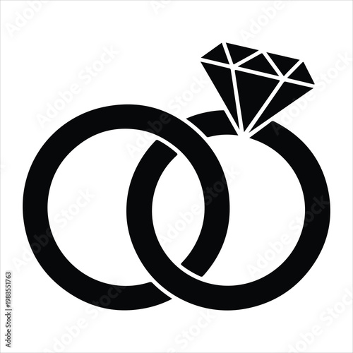 Tableau sur toile Minimalist Couple Rings Icon, Marriage and Union Symbols, Black Silhouette
