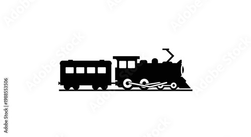 Black Silhouette of Vintage Steam Locomotive Train