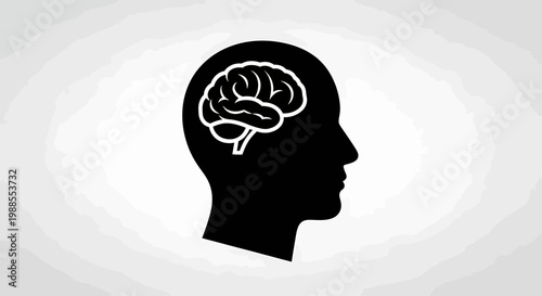 Silhouette of Human Head with Brain Icon Representing Mental Health