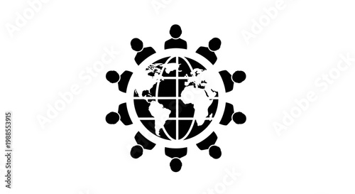 Black Globe with People Icons Symbolizing Global Community