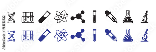 Science Laboratory Icons Set Chemistry Biology Research Equipment Vector Illustration