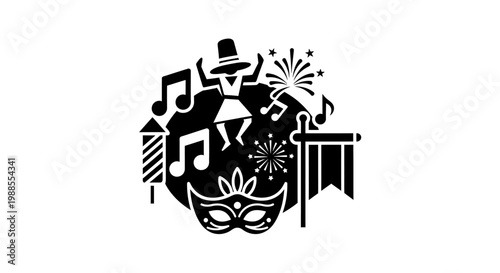 Jazz Musician Playing Saxophone with Festive Celebration Elements