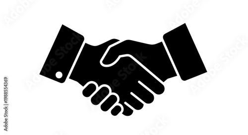 Black and White Icon of Handshake Symbolizing Agreement