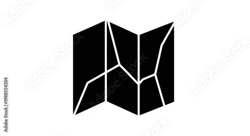 Minimalist Black Map Icon with Folded Sections