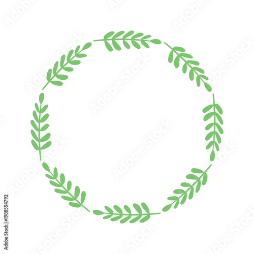 Green leaf wreath frame, vector illustration.