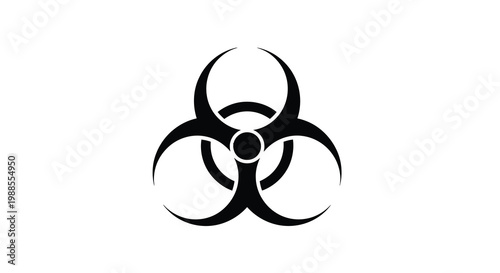 A stark black biohazard symbol is prominently displayed against a plain white background high quality professional