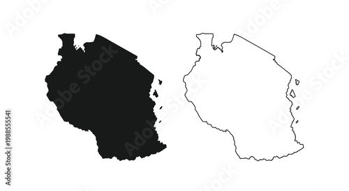A contrasting depiction of tanzania s outline a black silhouette paired with a white bordered version