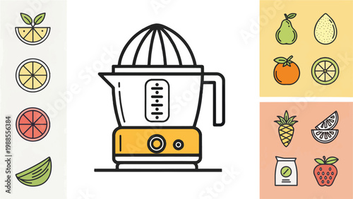 Hand-operated manual citrus press juicer vector for traditional kitchen use and simplicity.