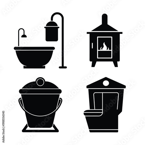 Minimalist Vector Icon Set of Bathroom and Spa Accessories