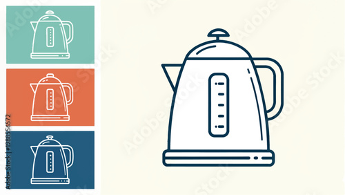 Modern electric cordless kettle vector for kitchen appliances and quick boiling water.