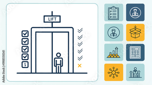 Simple Flat Design Vector of a Lift Conveying Progress and Future Opportunity