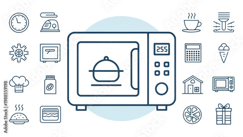White Household Microwave Oven Flat Vector Icon for Cooking and Reheating