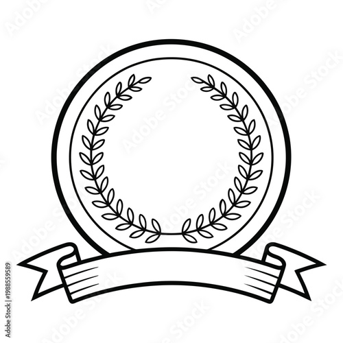 Decorative wreath illustration with ribbon banner black and white design