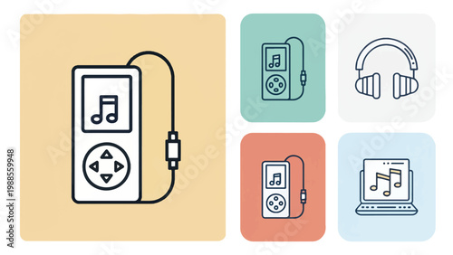 Modern MP3 Player Vector Icon Demonstrating Portable Digital Audio