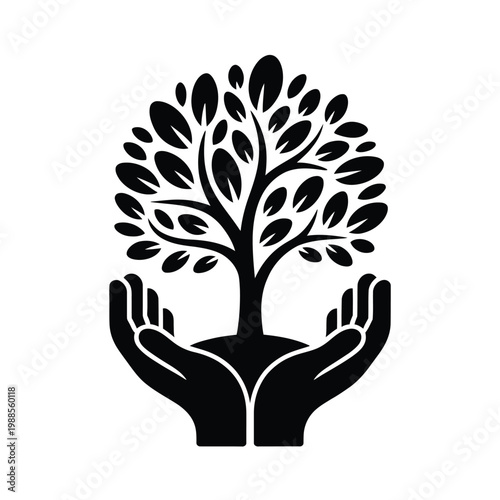 Hands cradling a tree symbolizing environmental care and growth