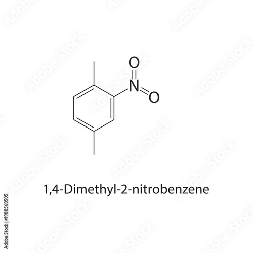 1,4-Dimethyl-2-nitrobenzene skeletal structure. nitro compound compound schematic illustration. Simple diagram, chemical formula.