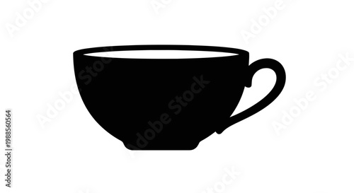Vector illustration of black teacup silhouette on a transparent background