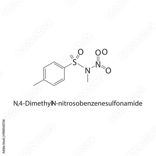 N,4-Dimethyl-N-nitrosobenzenesulfonamide skeletal structure. sulfonamide compound schematic illustration. Simple diagram, chemical formula.