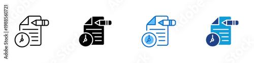 Edit Deadline Multiple Style Icon Design Vector - Document with pencil and clock representing content editing deadline, revision workflow, and task scheduling