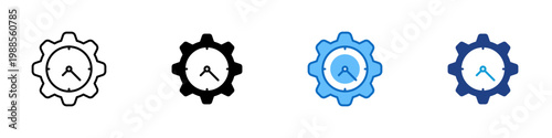 Process Timing Multiple Style Icon Design Vector - Gear with clock representing workflow timing, process automation, and operational scheduling